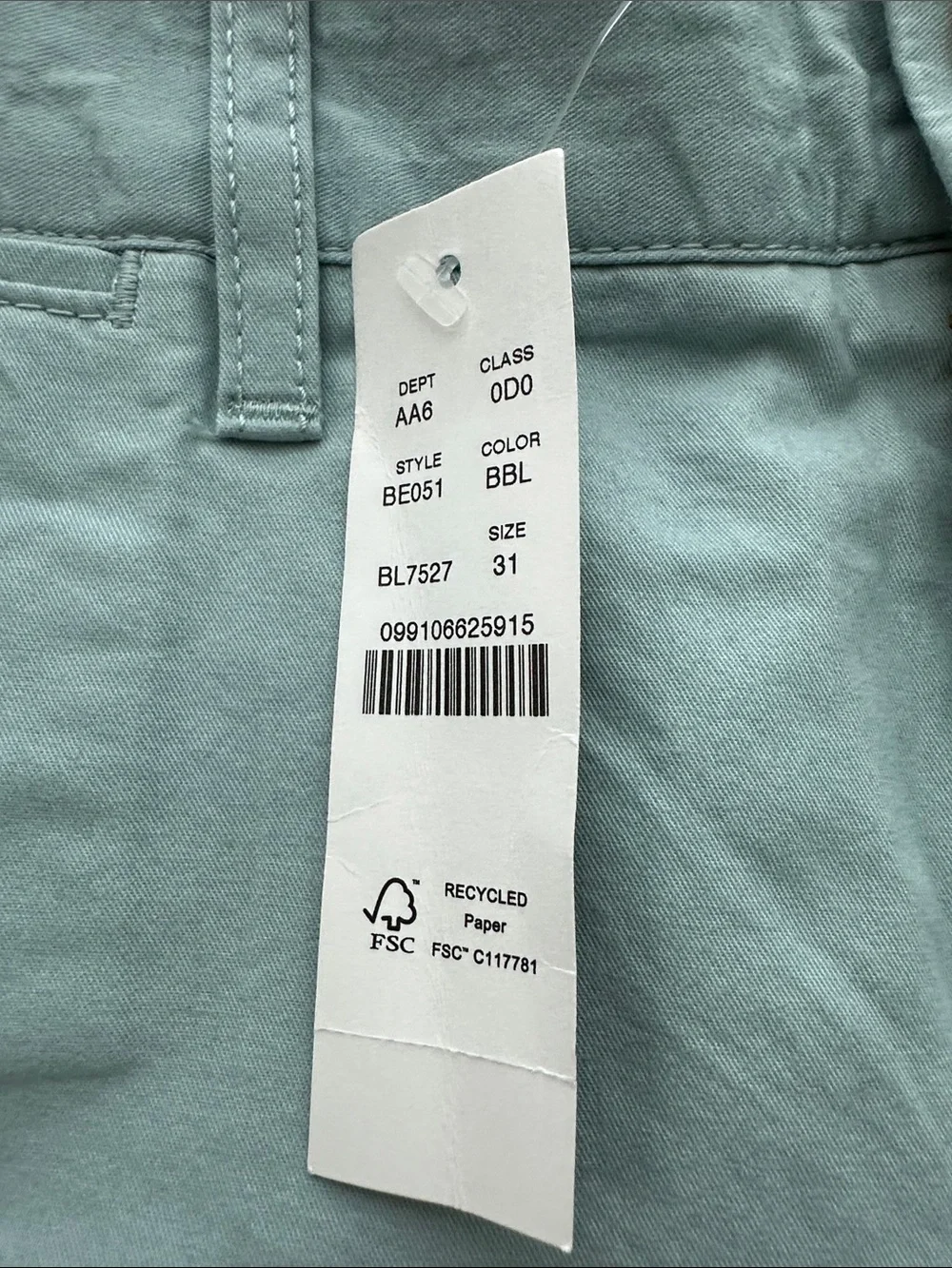 J. Crew Men's Pale Aqua Flat-Front Chino Shorts